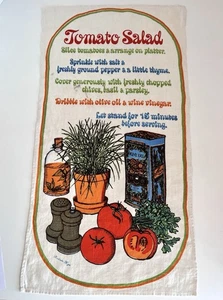Toalla de cocina vintage retro de lino Fallani & Cohn años 70 con receta de ensalada de tomate - Imagen 1 de 8