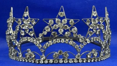 ANTIQUE 1920’S RHINESTONE ENCRUSTED TIARA CROWN W ADJUSTABLE BAND STAR DESIGN - Image 1 of 4