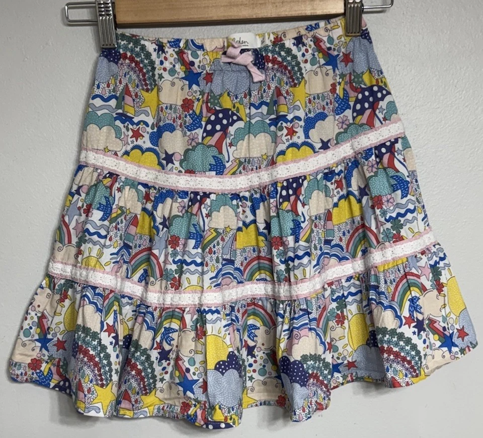 Mini Boden Midi Skirt Girls Size 6/7 Years Tiered Rainbows Sunny Pull-On - Image 1 of 4
