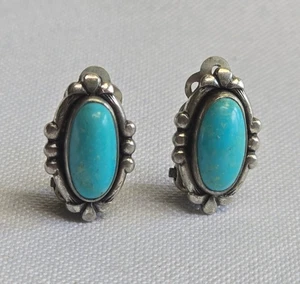 Sterling Silver Clip-On Earrings 4.35g Jewelry Sleeping Beauty Turquoise *READ* - Picture 1 of 24
