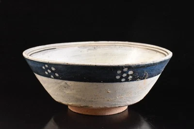 U4416: Chinese Blue&White Flower Muffle painting TEA BOWL Chawan - Image 1 of 4