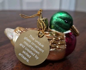 Vidrio soplado pato mallardo adorno de Navidad aves acuáticas hecho en Polonia soplado por la boca - Imagen 1 de 6