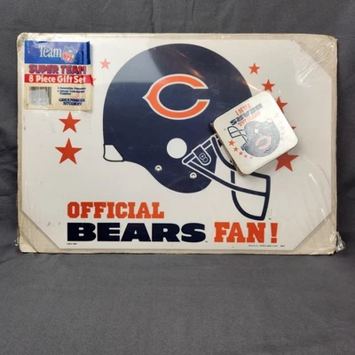 Vintage Chicago Bears Placemats Coasters 8 Piece Gift Set NFL Football USA 90s - Image 1 of 4