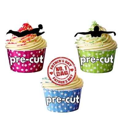 Taza comestible precortada con temática de natación del día del padre adornos para pasteles para papá Foto 1 de 3