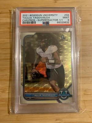 2021 Bowman 1st Taulia Tagovailoa University 1/1 Superfractor PSA 9 - Image 1 of 2