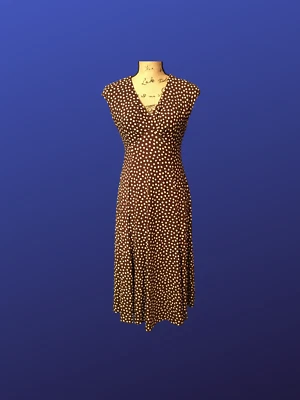JONES NEW YORK Empire Waist Flared Dress, Brown/Cream POLKA DOT, Size 8P, NWOT - Image 1 of 4