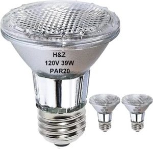 2 Pack H&Z Par20 Short Neck 39W 120V, 3000K Flood Light with E26 Medium Base dim - Picture 1 of 6