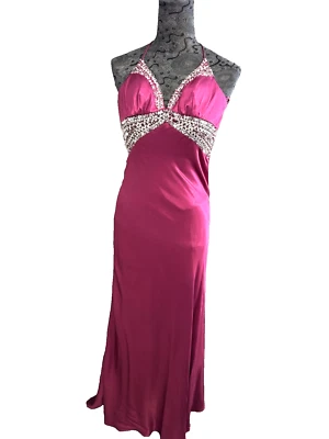 NWOT Sean Collection Beaded Halter Satin Mermaid Dress/Gown Fuchsia Pink Size 2 - Image 1 of 4