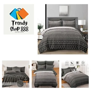 Boho Black Grey Comforter Set Queen Size 7 Piece Stripe Gradient Bed in a Bag... - Picture 1 of 8