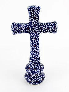 Cruz de pie de cerámica polaca de 7" de alto Zaklady Boleslawiec Polonia - Imagen 1 de 2