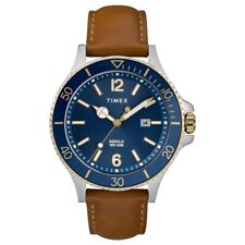 Timex Harborside 42mm Blue Dial Brown Leather Strap Watch TW2R64500 | AU$179