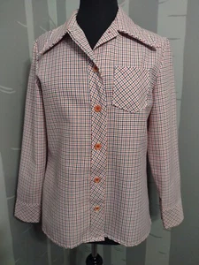 Vintage Hemdjacke JCPenney Fashions Damen S * Polyester kariert um 1970 gebraucht, in einwandfreiem Zustand - Bild 1 von 7