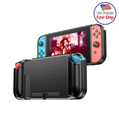 Funda Carcasa Resistente TPU Fibra de Carbono Textura Cepillada para Nintendo Switch - Negra Foto 1 de 4