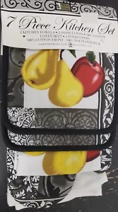 Set 7pz: 2 PORTAPENTOLE, 2 ASCIUGAMANI, 2 TOVAGLIE & 1 GUANTO DA FORNO, MELA & 2 PERE, REGGISENO - Foto 1 di 9