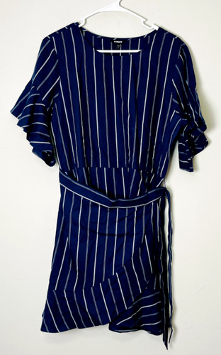 VETEMENTS Express Mini Abito Ruffle Avvolgente Con Fiocco Laterale Donna Righe Navy Taglia GRANDE