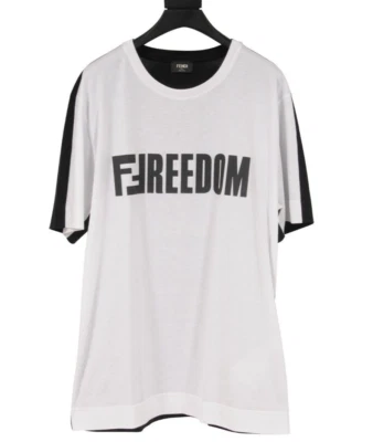 Fendi Men FFreedom Logo T Shirt Size Small White Black Pink Colorblock Cotton - Image 1 of 4
