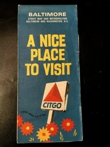Baltimore Maryland 1969 hoja de ruta de EE. UU. CITGO gas y petróleo naranja flor amarilla MCM - Imagen 1 de 6