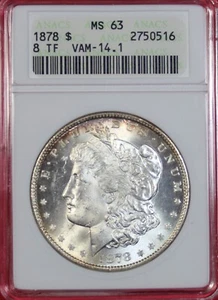 1878-P 8TF MORGAN DOLLAR ANACS MS63 *OLD SOAPBOX SLAB* - Picture 1 of 4