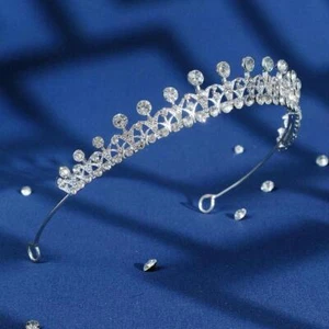 Corona de diamantes de imitación corona nupcial boda tiara aleación pelo para mujer Q8P5 - Imagen 1 de 20