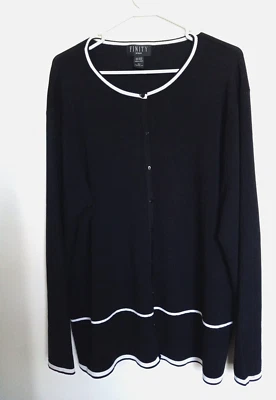 Cárdigan suéter Finity Naturals para mujer talla 2X negro botón delantero Foto 1 de 4