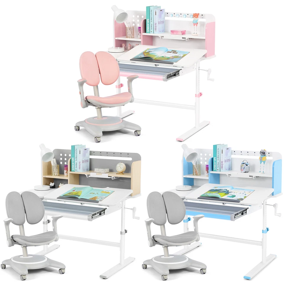 Silla de Escritorio de Estudio Elevable Ajustable en Altura para Niños Mesa de Dibujo Niño Niña Cajón,Estante Foto 1 de 1