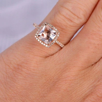 Natural Morganite and Diamonds Women Ring 14k Solid Gold Ring u009 - Image 1 of 4