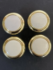 Cabinet Pull Knobs Gold Trim White Ceramic Center Lot of 4 Replacement Upcycle - Picture 1 of 6