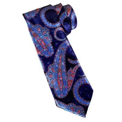 Corbata Ermenegildo Zegna Paisley Azul y Rojo 100% Seda Hecha en Italia Nueva 2 Tonos Foto 1 de 4