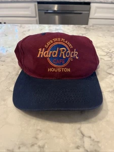 VTG Hard Rock Cafe Hat Snapback Cap Adjustable Strap Red Stitch 90s Houston - Picture 1 of 7