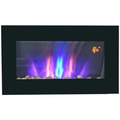 1000W Wall Mounted Tempered Glass Electric Fireplace Heater Black - Image 1 of 4