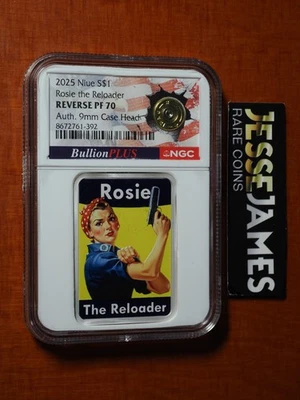 2025 $1 NIUE REVERSE PROOF SILVER ROSIE RELOADER NGC PF70 AUTH 9MM BULLIONPLUS - Image 1 of 2