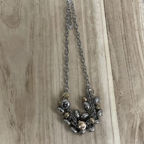 VETEMENTS Talbots Statement Necklace Silver G 2 Tone Round Cluster Beads Adjustable 11”