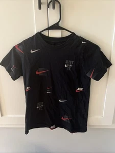 Black Nike Tee Shirt With A Verity Of Different Nike Logos Size Kids Medium - Picture 1 of 5