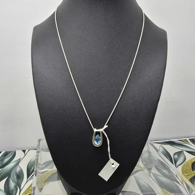 Collar colgante Kay joyeros plata esterlina lágrima caída herradura topacio azul Foto 1 de 3