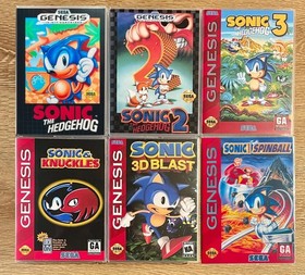Game Cases Only - Sonic The Hedgehog 1-2-3, Knuckles, 3D Blast, Spinball