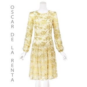 OSCAR DE LA RENTA Fit-and-Flare 2016 Kleid gold und weiß offene Spitze GR.6/8 M - Bild 1 von 10