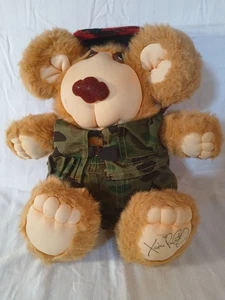 Vintage Xavier Roberts 1980's Furskin Bear Plush Camo Outfit Red Hat No Boots - Picture 1 of 5