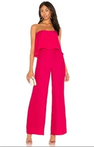 Amanda Uprichard Topanga Strapless Wide Leg Jumpsuit in Cerise Pink Large - Picture 1 of 14