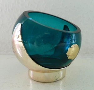 Quist Snack Kugel, Vase Ascher Erdnuss Spender Buntglas blau Vintage 70s - Bild 1 von 5