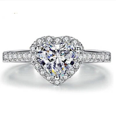 Anello Nuziale Cuore In Argento 925 Placcato Simulato Regalo Lucido - Immagine 1 di 4