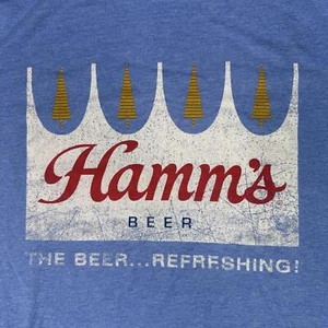 Hamm's Beer Crown Logo Blue Graphic T-Shirt Size Large 19x26 USA Made Retro - Picture 1 of 6