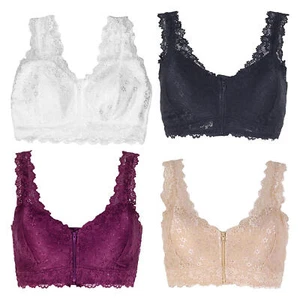 Ladies Lace Bra Zip Front Fastening Non Wired Bra Bralette with Front Zipper - Picture 1 of 34