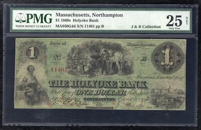 1860’s $1 THE HOLYOKE BANK NORTHAMPTON, MA OBSOLETE NOTE PMG VERY FINE-25 - Image 1 of 2