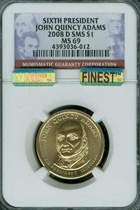 2008 D JOHN QUINCY ADAMS PRES. DOLLAR NGC MS69 SMS MAC FINEST SPOTLESS POP-11 . - Picture 1 of 2