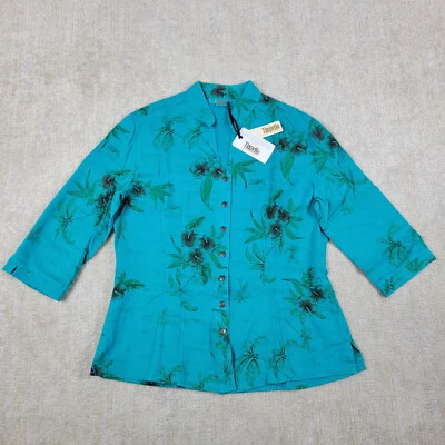 Tianello Blouse Shirt Top Womens S Blue Teal Art to Wear Floral Lilly Tencel USA - Image 1 of 4