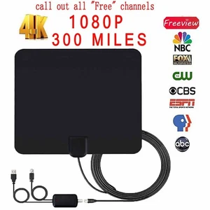 Flat Antenna Digital HD TV FOX Amplified Mile Ultra Thin 300 Miles Range Indoor - Picture 1 of 12