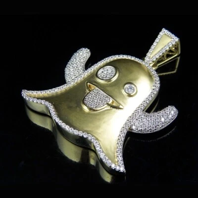 2.50 Ct Natural Moissanite 14K Yellow Gold Over Snapchat Ghost Men's Pendant 2" - Image 1 of 4