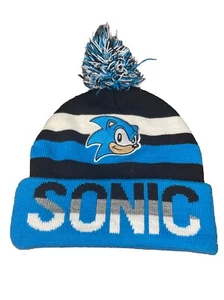 Sonic The Hedgehog Sega Cuffed Hat Knit Winter Pom Beanie Blue - Picture 1 of 4