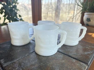 Vintage B.C. Comic GROG Milk Glass Mug Coffee Cup Caveman Set Of 4 - Picture 1 of 12