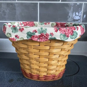 Vintage Longaberger Basket Hand Woven With Floral Lining & Protector USA 2002 - Bild 1 von 12